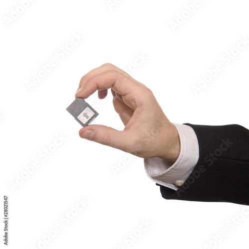 Businessman holding a Secure Digital Memory Card