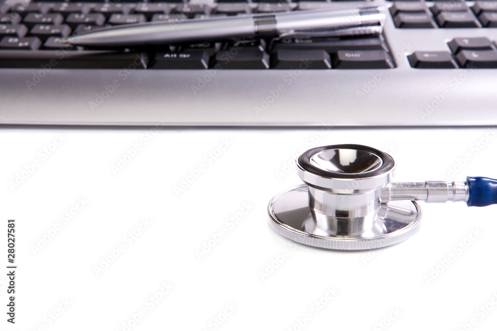 stethoscope and keyboard background isolated on white stethoscope and keyboard background isolated on white