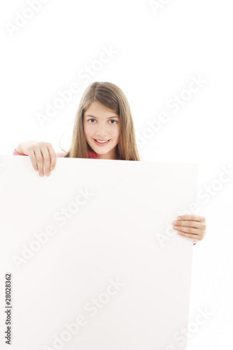 Picture of happy teenage girl with blank board.