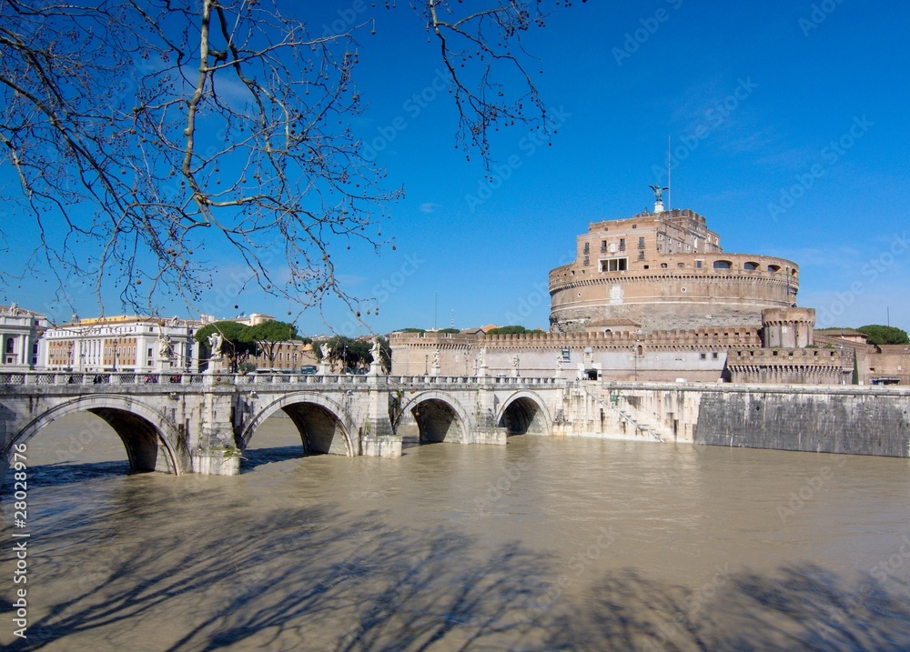 Rome: castle Saint Angelo and the old bridge on Tiber river Rome: castle Saint Angelo and the old bridge on Tiber river