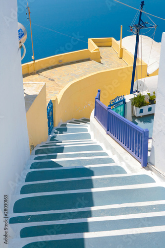 Beautiful empty street in Santorini © Aleksandrs Kosarevs