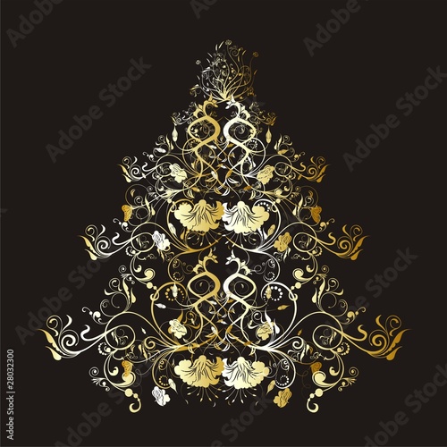 Christmas or New Year gold  tree on black
