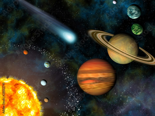 Fotografie 3D Solar System Wallpaper contains the Sun and nine planets.