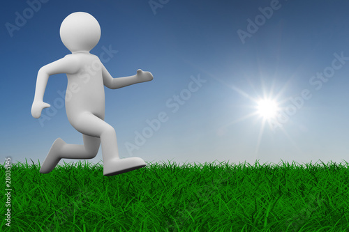 running person on grass. Isolated 3D image