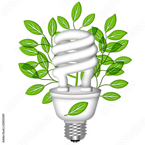 Energy Saving Eco Lightbulb with Green Leaves photo