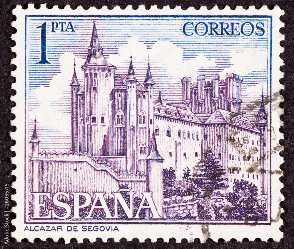 Postage Stamp Segovia Castle Spain Ornate Fortification Duotone