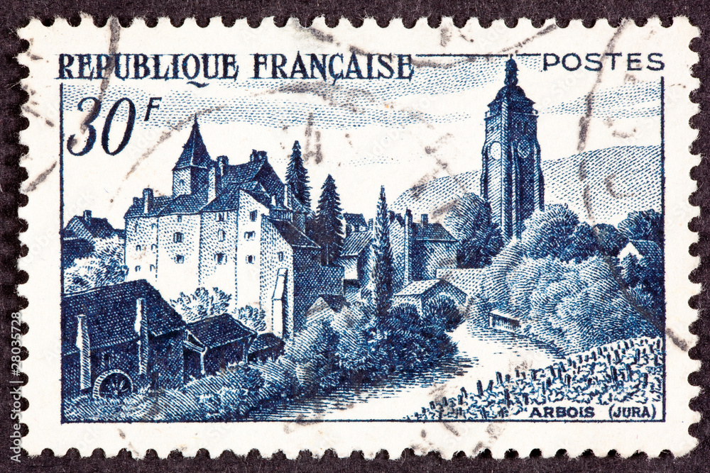 French Postage Stamp Chateau Bontemps Arbois Jura Vinyard Stream