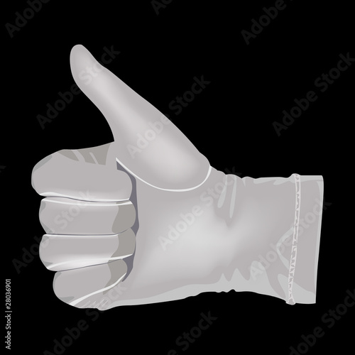 Hand in a white glove shows a symbol of victory