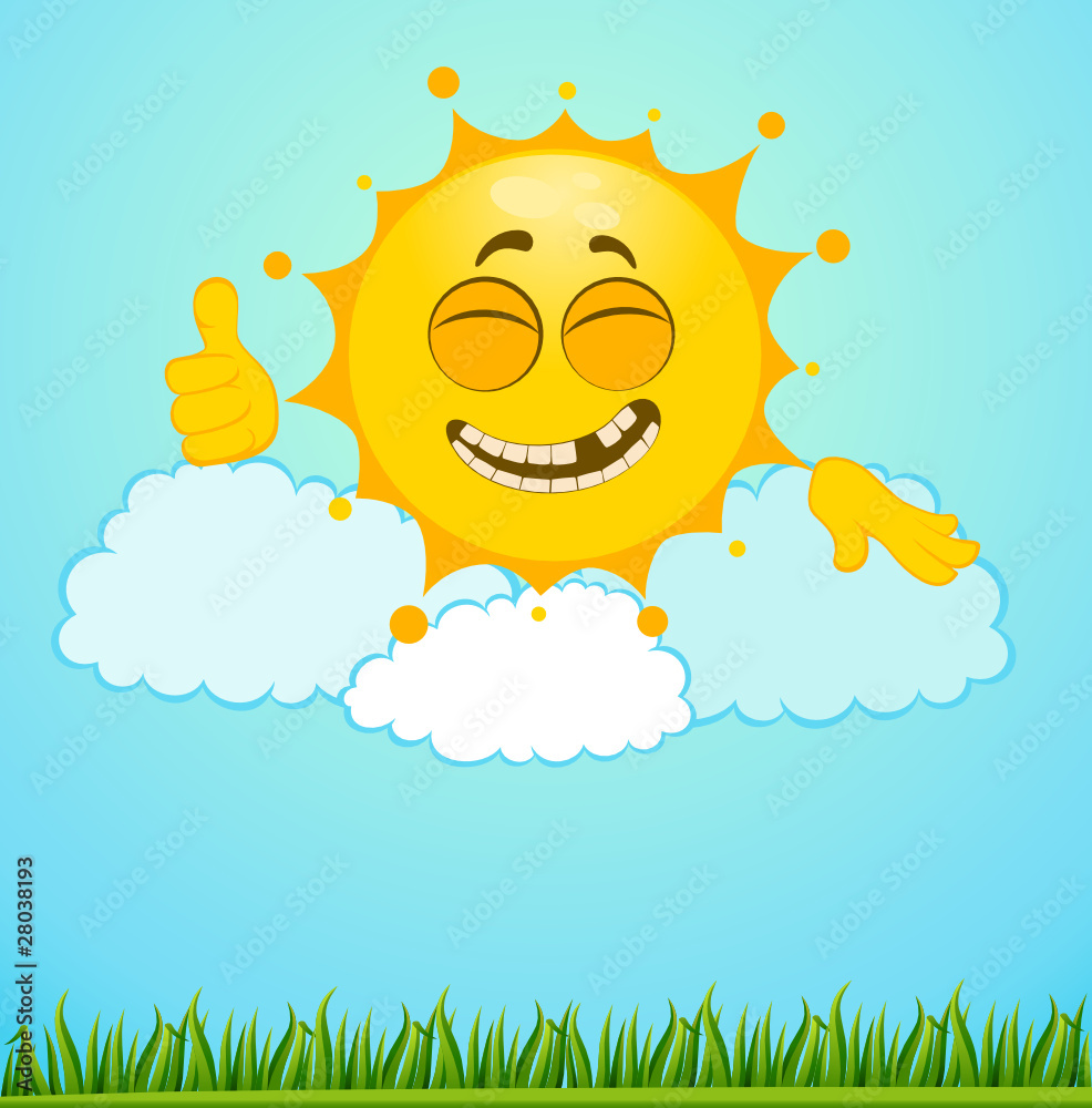 Fototapeta premium Funny little sun on a clouds