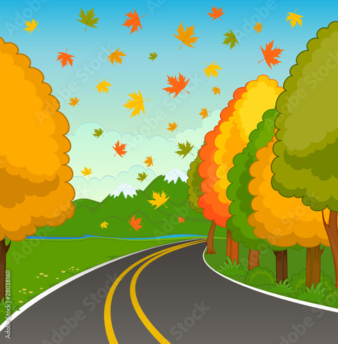 The autumn landscape with an asphalt road
