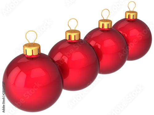 Red Christmas balls in a row