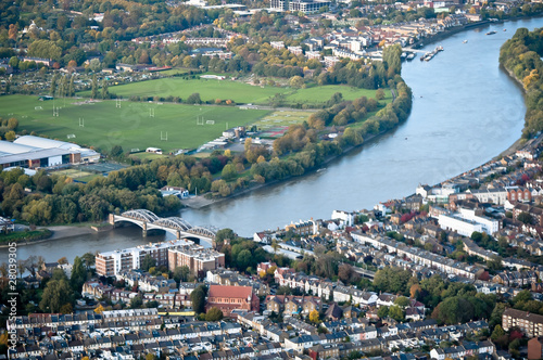 West London with Thames River, aerial view