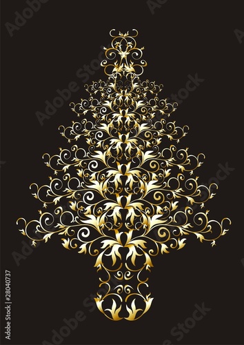 Christmas or New Year gold  tree on black