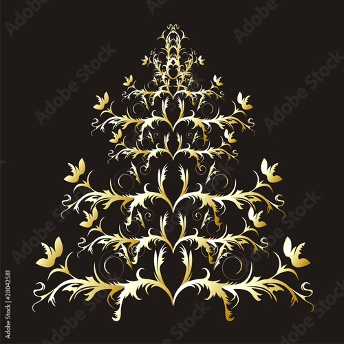 Christmas or New Year gold  tree on black