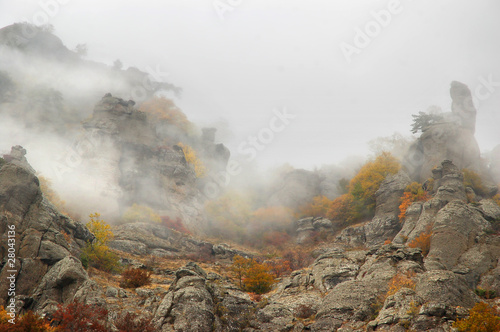 Fog autumn mountains