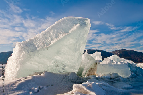 Crack in an ice of Baikal with formation of ice hummocks