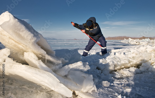 Crack in an ice of Baikal with formation of ice hummocks