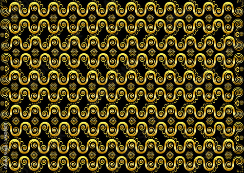 Beautiful gold pattern with waves and stars