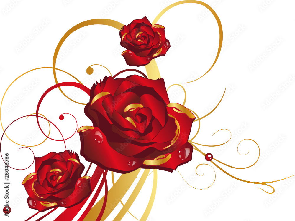 Rose, Rosen, Ranke, gold, rot, Blumen, Blüten Stock-Vektorgrafik | Adobe  Stock