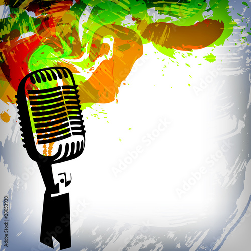 Music concept grunge background, microphone
