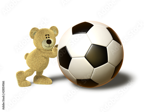 Nhi Bear pushes a big Soccer Ball