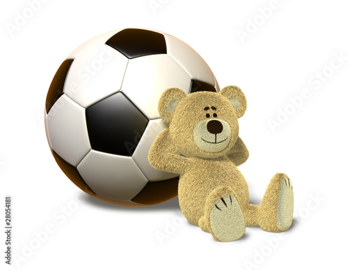 Nhi Bear leans against Soccer Ball