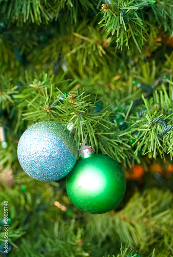Blue and green balls closeup