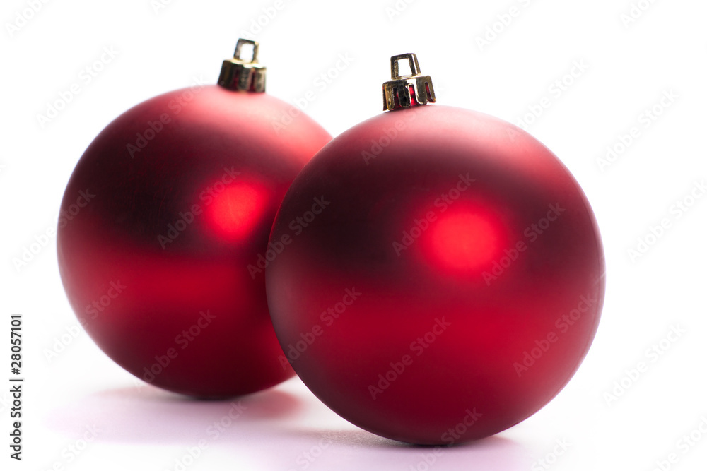 two red christmas ball, isolated two red christmas ball, isolated