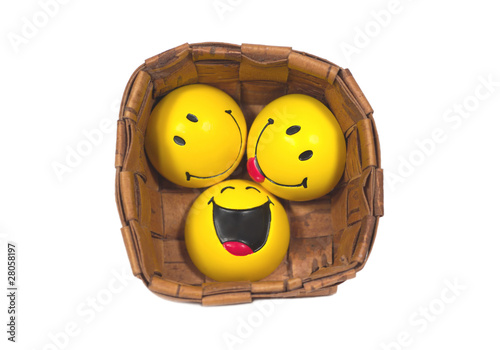 Three funny yellow balls in braided pannier