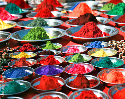 Colorful tika powders on indian market, India #28058748