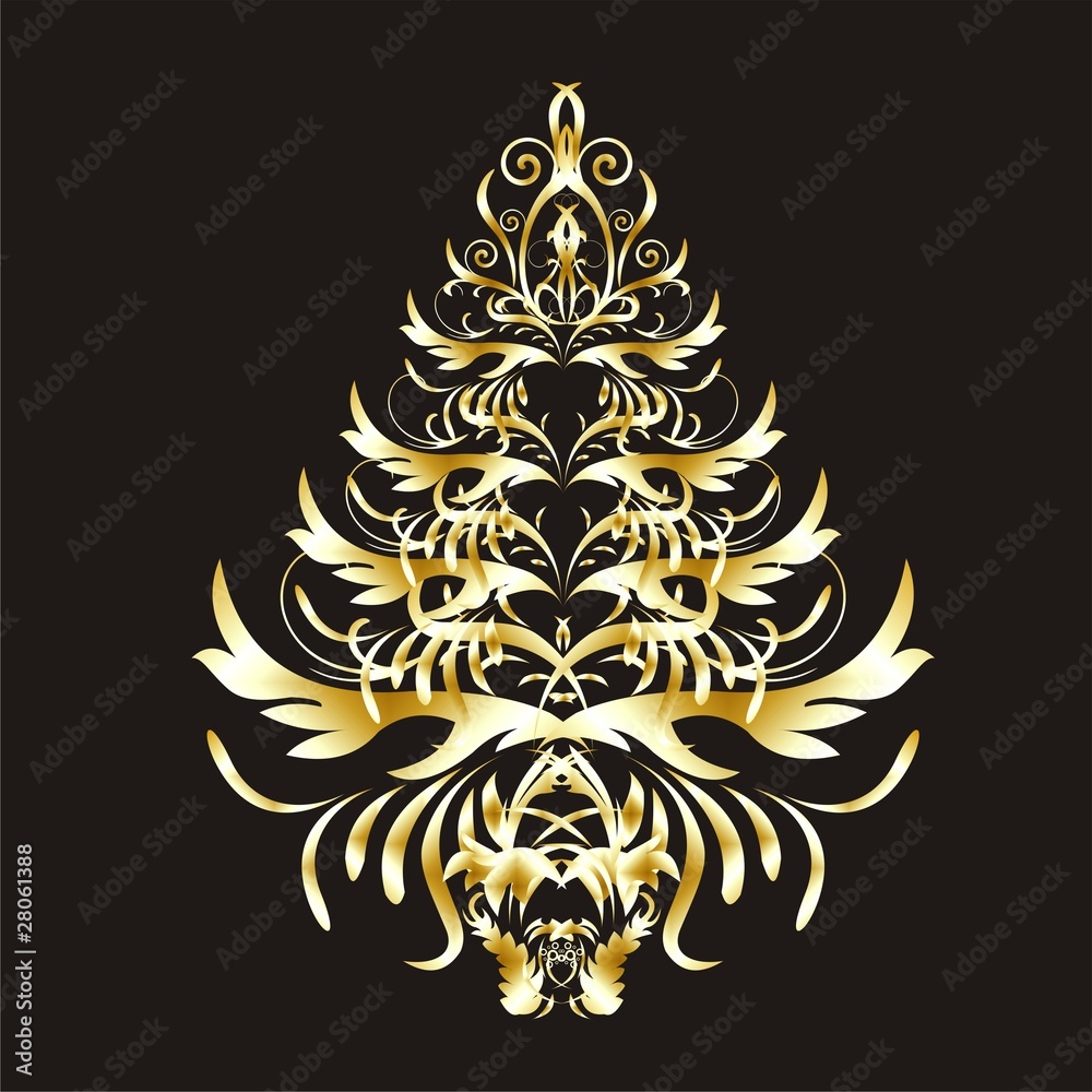 Christmas or New Year gold  tree on black