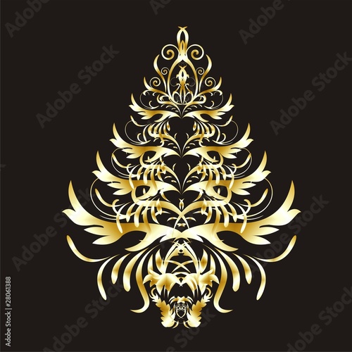Christmas or New Year gold tree on black