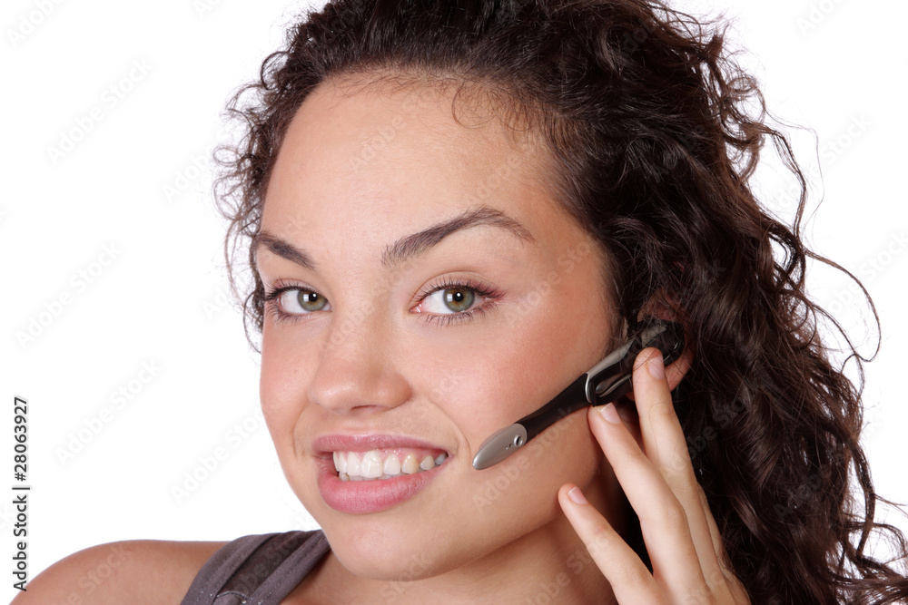 Adult attractive operator in the headset. Adult attractive operator in the headset.