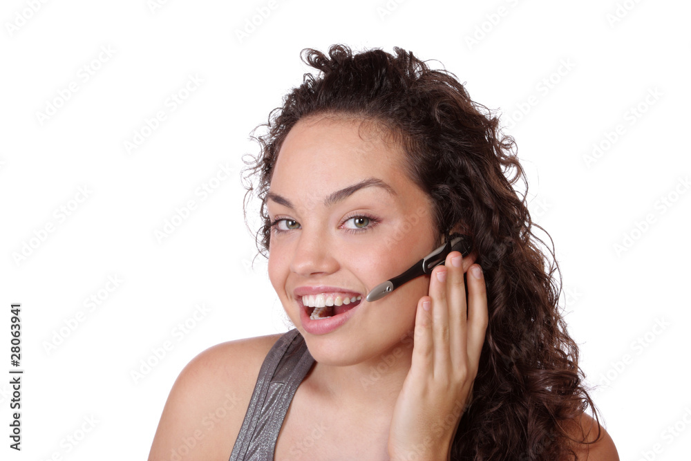Adult attractive operator in the headset. Adult attractive operator in the headset.