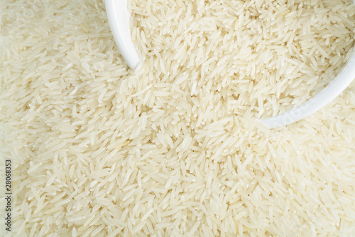 White long rice in a white ceramic bowl