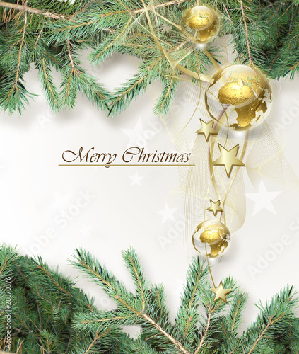 Christmas background with golden globes