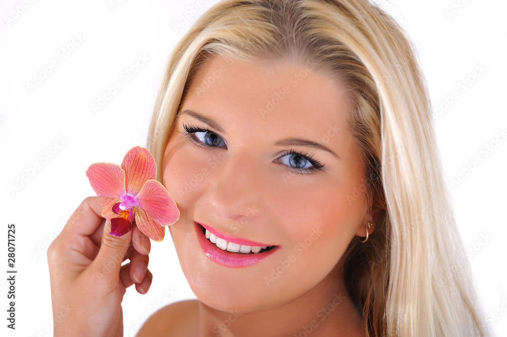 Beautiful young fresh female face with healthy skin and natural