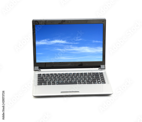 blue sky in laptop isolated on white