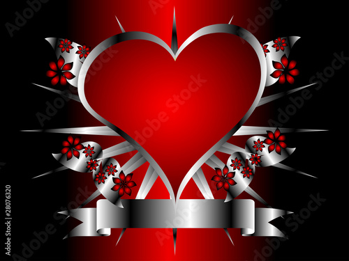 A gothic silver and red floral hearts design