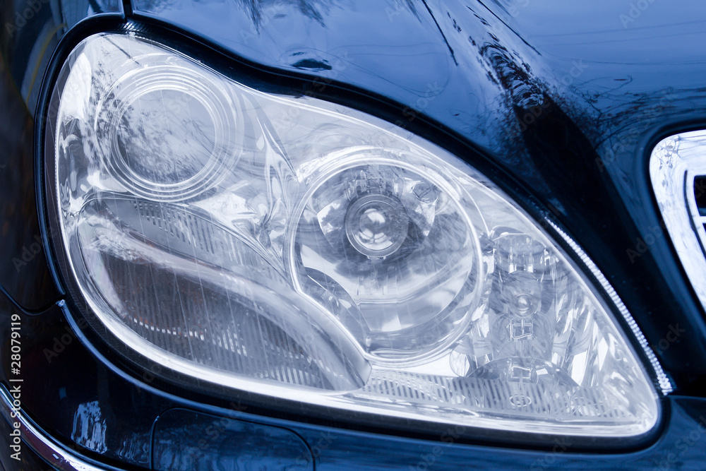 Closeup of the headlights of a car