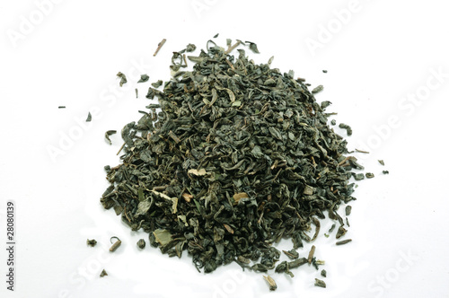Green tea closeup on white background