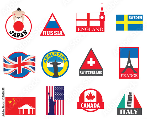 country symbols, flags and sticker designs