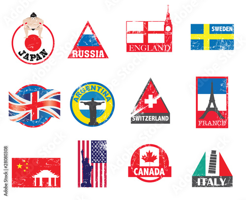 world flags and symbol sticker set