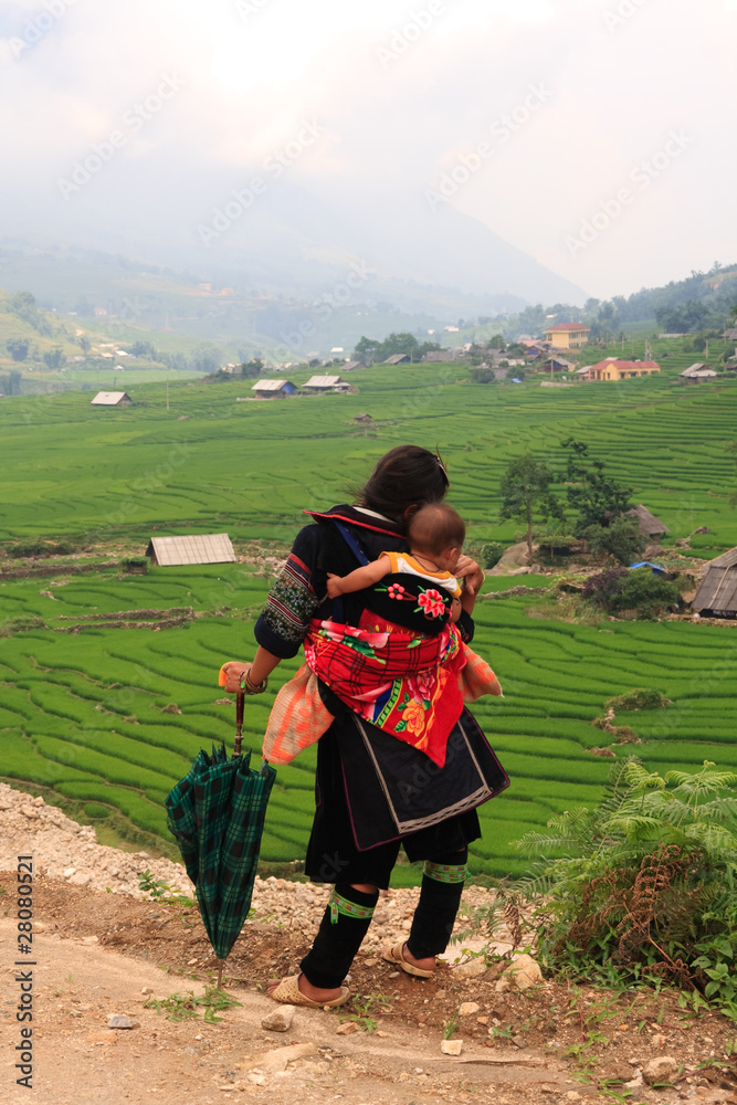 Sapa hill tribe woman and baby