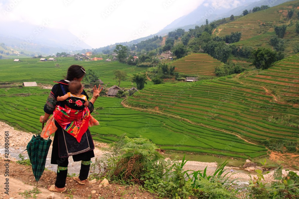 Sapa hill tribe woman and baby