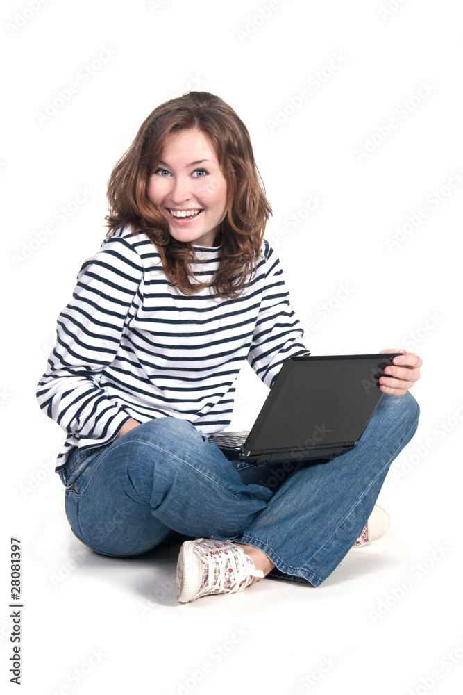 Naklejka premium A girl with a laptop