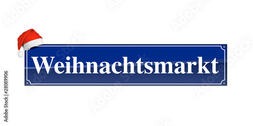 Weihnachtsmarkt-Schild mit Nikolausmütze