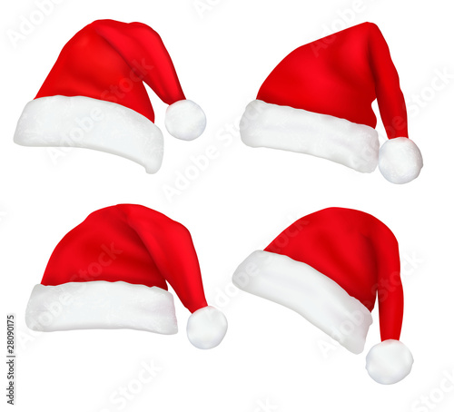 Four red Santa hats. Vector.