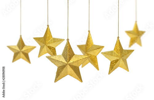 Six golden decoration stars isolated on white background