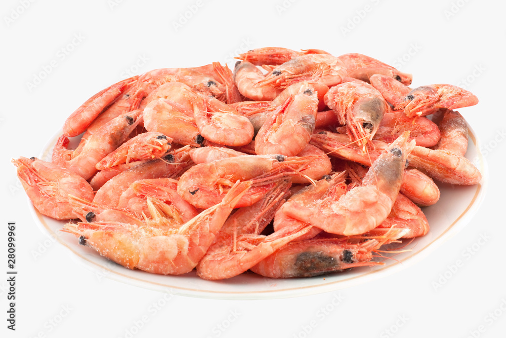 some fresh frozen organic prawns with ice some fresh frozen organic prawns with ice